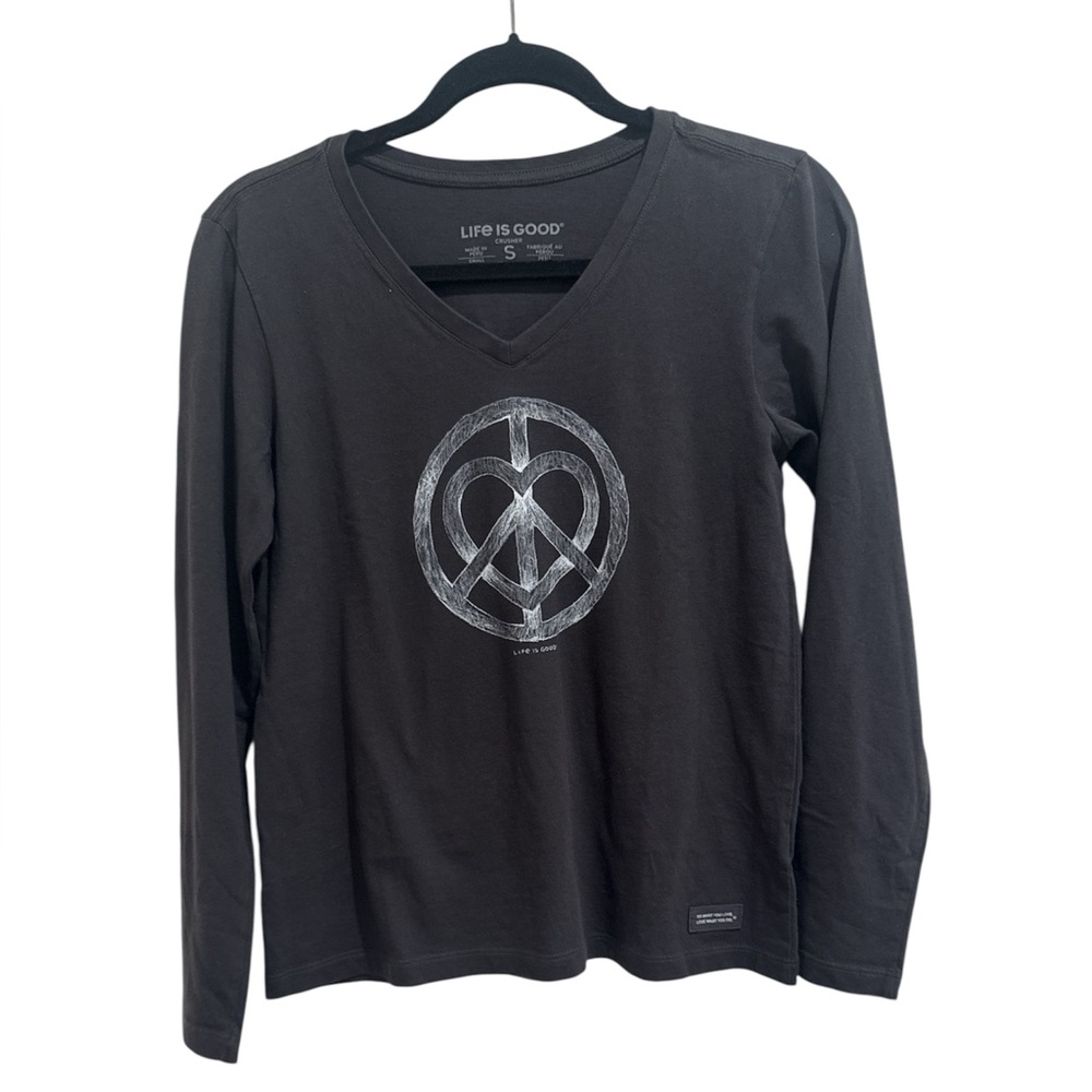 NWT Life is Good Women's Peace and Love Pencil Long Sleeve Crusher Vee